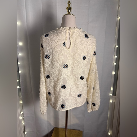 Cream and Black Embellished Sheer Boxy Blouse - Picture 2 of 10